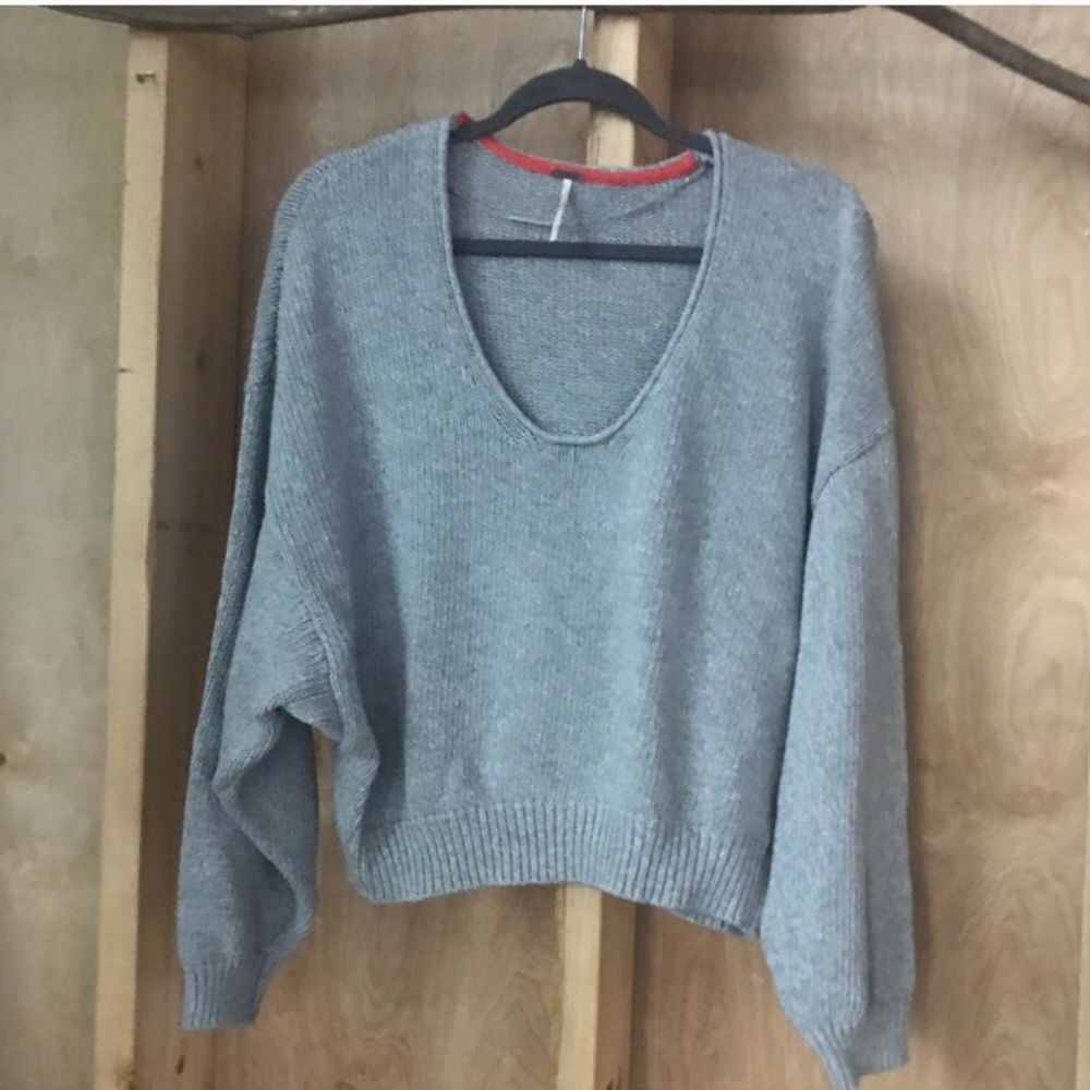 Free People Gray Scoop Neck Sweater